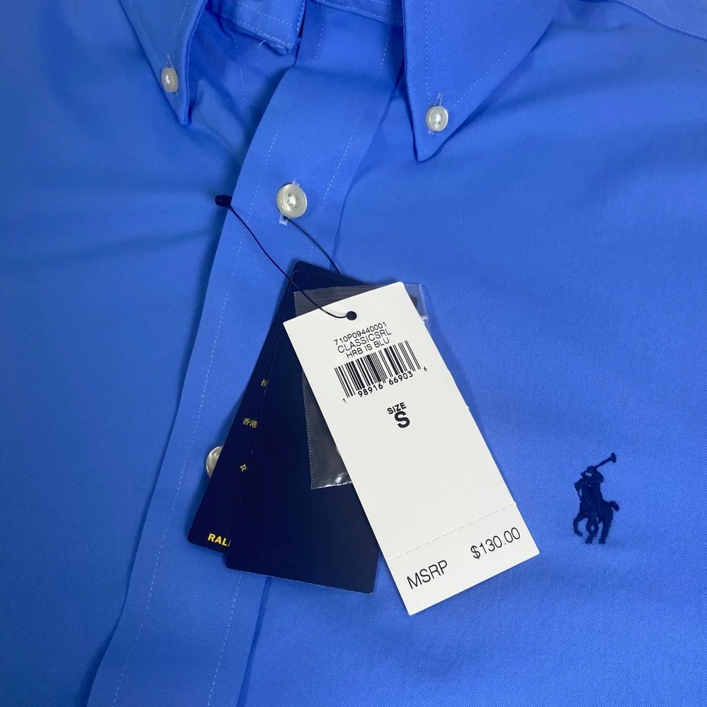 Polo Ralph Lauren Mens S Blue Performance Button Down Shirt NEW Classic Fit Logo